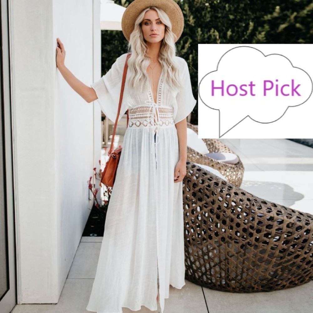 White Lace Swim Dress Swimsuit Coverup Beach Dress See Through Wrap Robe